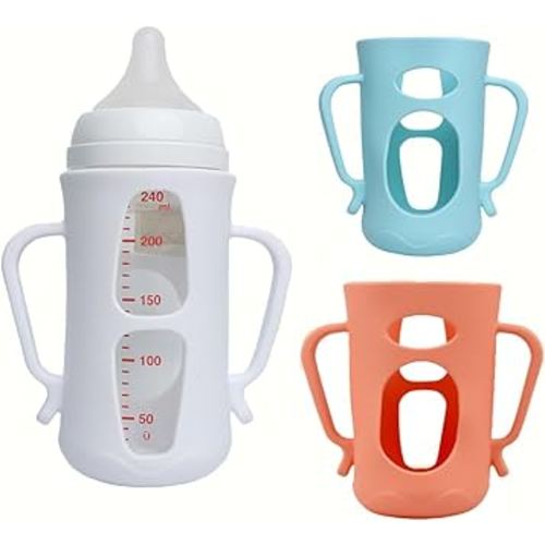 For Pigeon Glass Baby Bottle Silicone Holder, compatible with 8.1 oz, designed exclusively for glass baby bottles. (8.1oz) 3pcs