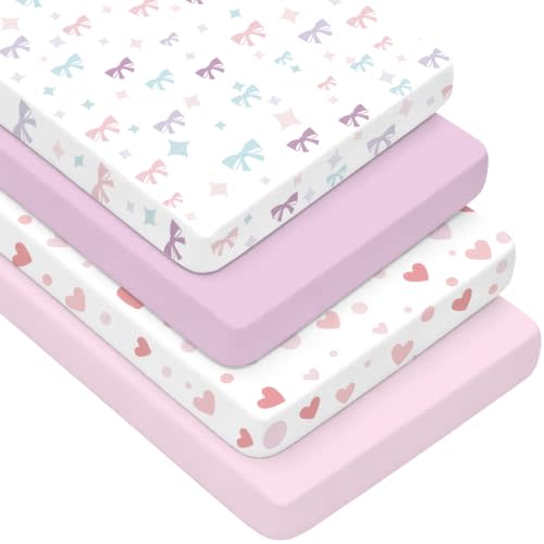 4 Pack Baby Crib Sheets for Girls - Ultra Soft & Skin-Friendly Fitted Crib Sheet for Standard Crib and Toddler Mattress, 52"x28" (Purple)