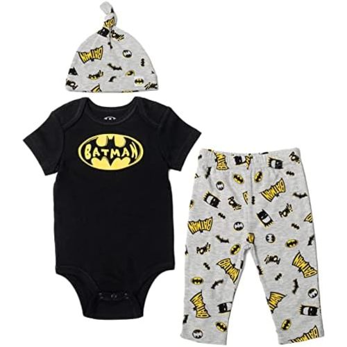 DC Comics Batman Baby 3 Piece Outfit Set: Cuddly Bodysuit Pants Hat