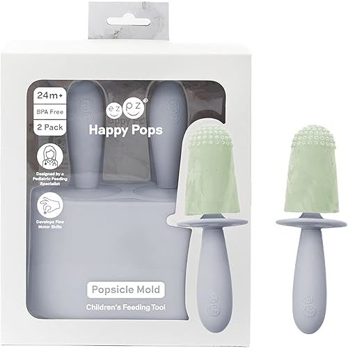 ezpz Happy Pops (Pewter) - 24 Months+ - Popsicle Mold Set with Two Wands for Toddlers + Preschoolers - Toddler Essentials
