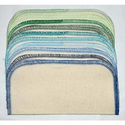 Gina's Soft Cloth Shop 1 Ply Organic Cotton Flannel Washable Baby Wipes 8 x 8 Inches Set of 10 Blues and Greens Handmade in the USA!