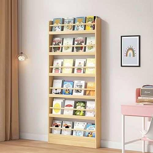 Behind The Door Bookshelf, Behind Door Bookshelf, 6-Tier Book Shelf, Narrow Thin Bookshelf for Kids, Space Saving, Anti-tip, Wall Mounted Book Toy Organizer for Bedroom, Living Room, Office