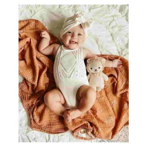 Bailey's Blossoms Trendy Drake Crochet Halter Romper Snap Closure (Gardenia, 3-6 Months)