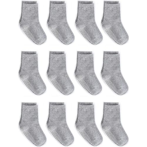 ZAPLES Baby Non Slip Grip Crew Socks with Anti Skid Soles for Infants Toddlers Kids Boys Girls