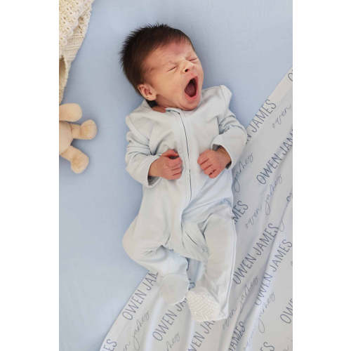 Baby Blue Bamboo Zipper Footie