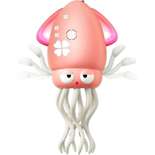 Dancing Squid Baby Girls Toy, Dancing Octopus Tummy Time Toys for Toddlers, Infant Crawling Walking Baby Toys with Music & Light for 3-6 6-12 12-18 1st Baby Valentines Day Birthday Gifts