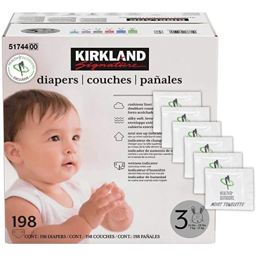 Kirkland Signature Diapers Size 3 (16 lbs - 28 lbs) 198 Count W/ Exclusive Health and Outdoors Wipes