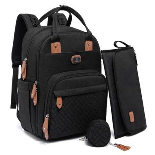 Dikaslon Diaper Bag Backpack with Portable Changing Pad, Pacifier Case and Stroller Straps - Black