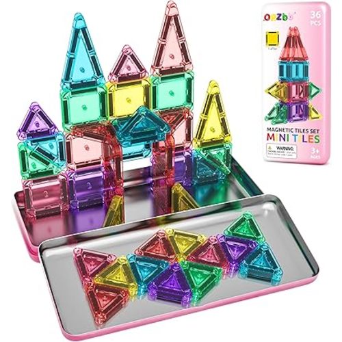 ORZbb Mini Magnetic Tiles Toddler Travel Essentials Set with Case, Magnetic Blocks Building Montessori Educational Learning Sensory Preschool Toys for 3+ Year Old Boys Girls Birthday Gifts