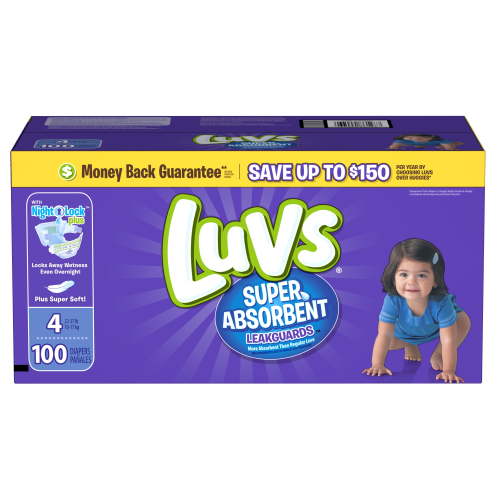 Luvs Super Absorbent Leakguards Newborn Diapers, Size 4, 100 Count