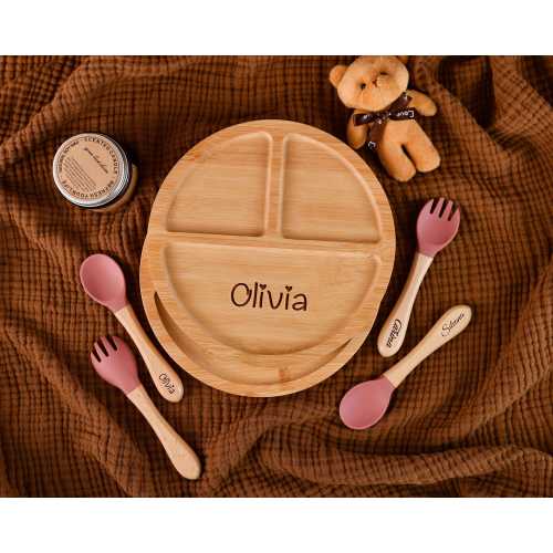 Personalized custom children's tableware set with custom name tray, sustainable children's tableware, baby gift, unique baby birthday gift