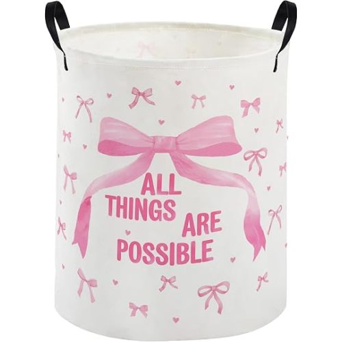 Kids Laundry Basket Bowknot Hamper for Nursery Girls Hamper Cute Kids Storage Bin Organizer Room Decor for Home(Big bowknot)