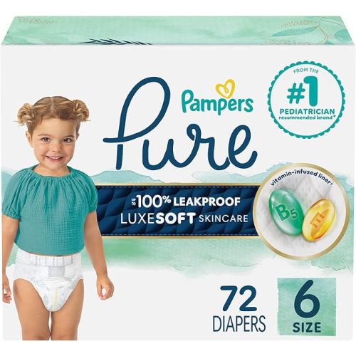 Pampers Baby Diapers - Pure Protection - Size 2, 74 Count, for up to 100% Leakproof, Premium Plant-based Skin Protection