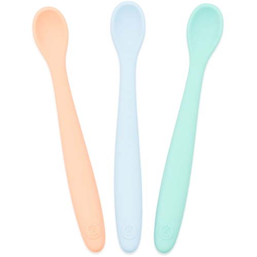 WeeSprout Silicone Baby Spoons, First Stage Infant Feeding Utensils with Soft-Tip, Set of 3