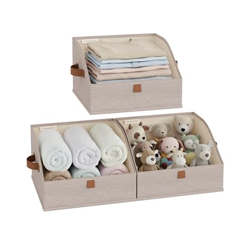 StorageWorks Closet Storage Bins Trapezoid, Brown and Beige, Small, 3-Pack | Closet Organizer Bins for Closet Shelves, Cube Storage, Fabric Clothes Bin, Foldable Organizing Baskets with Handles