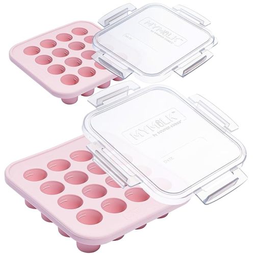 Souper Cubes MyMilk 1/2 oz. Silicone Breast Milk Freezer Trays, Each Pure Platinum Food-Grade Silicone Tray Holds 8 oz., Perfect For Baby Food Freezer Storage, Purees, and More - Pink - 2-Pack