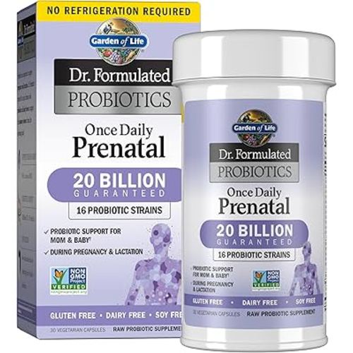 Garden of Life Dr. Formulated Probiotics Once Daily Prenatal - Acidophilus and Bifidobacteria Probiotic Support for Mom and Baby – Shelf Stable - Gluten, Dairy, and Soy-Free - 30 Vegetarian Capsules