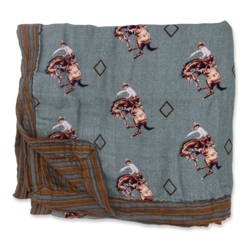 Teal Bronc Bamboo Muslin Blanket – Cowkid Clothing Company
