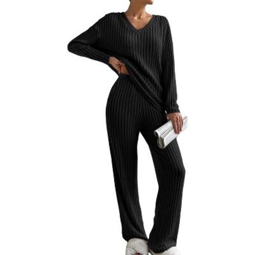 Women's Pajama Sets Long Sleeve Short Sleeve 2 Piece Lounge Sets Ribbed Knit Sweater Sleepwear