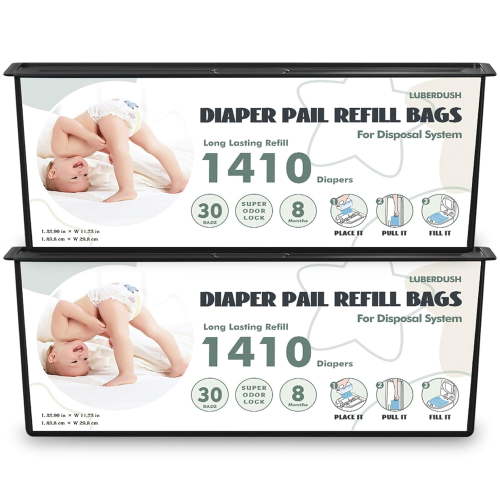 Diaper Pail Refill Bags - Compatible with Genie Easy Roll Signature & Platinum Pails | Each 30 Bags Holds Up to 1410 Newborn Diapers | 7-Layer OdorLock Technology | 2 Pack(60 Bags)