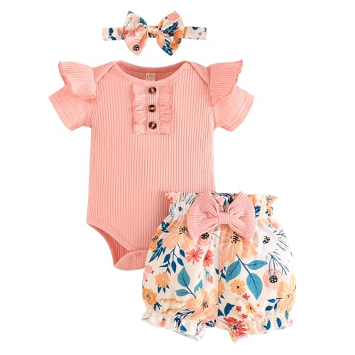 GDTOGRT Baby Girl Clothes Newborn Infant Outfit Ruffle Romper and Short Pants Clothing Sets for Summer Spring