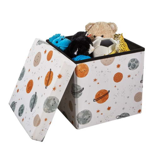 Kvell Kids 15 x 15 x 15 inches Collapsible Toy Storage Bin with Planet Design and Removable Lid
