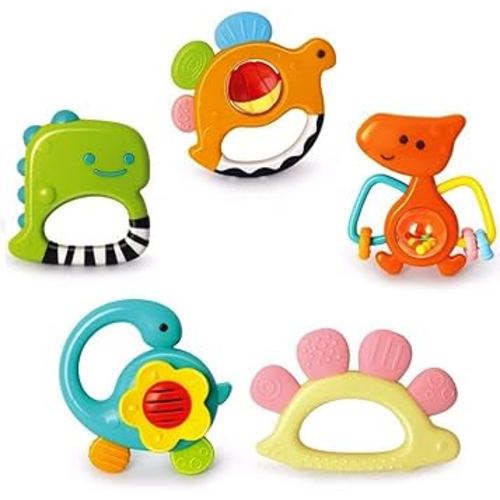 Baby Rattles Sets Teether, Shaker, Grab and Spin Rattle, Musical Toy Set, Early Educational Toys Gifts for 3, 6, 9, 12 Month Baby Infant, Newborn