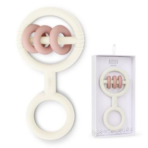 Silicone Baby Rattle Teething Toys - Cute Shaped Teething Relief for 0-6 Months, Easy to Clean Teether Ring - Newborn Essentials (Vanilla)