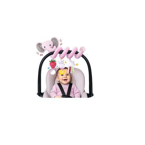 Spiral Car Seat Toys for Baby Girls 0-6 Months, Cute Pink Elephant Strawberry Stuff, Perfect Newborn Shower Gifts for Girls Essentials