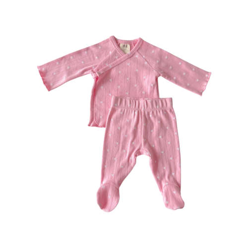 Pink with White Heart / Organic Pointelle Newborn Set
