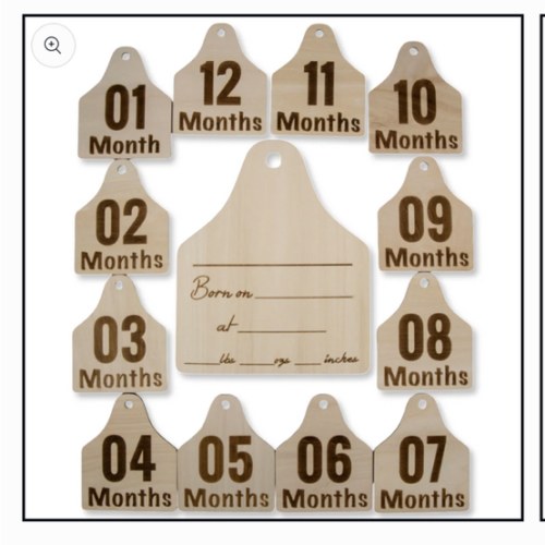Cattle Tag Wood Announcement Sign & 12 Milestone Signs – Cowkid Clothing Company