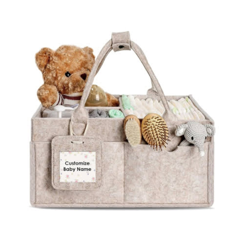 GEMII Diaper Caddy Organizer - Large Baby Caddy Organizer with Handle for Newborn Essentials Boy or Girl (Tan, Large)