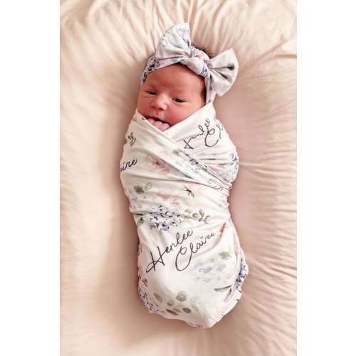 Henlee's Hydrangea Personalized Baby Name Swaddle