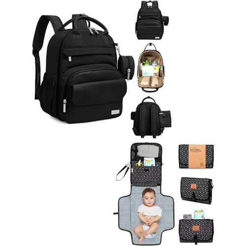 KeaBabies Diaper Bag Backpack and Portable Diaper Changing Pad - Multifunctional Travel Diaper Back Packs, 12L Maternity Baby Changing Bags - Waterproof Foldable Baby Changing Mat
