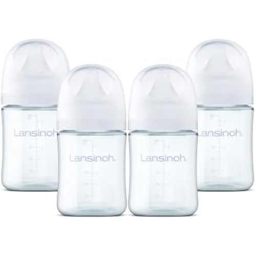 Lansinoh Anti-Colic Glass Baby Bottles, White Collar, 5 Ounces, 4 Count
