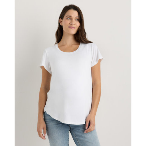 Bamboo Jersey Nursing Scoop Neck Tee - Maternity in White