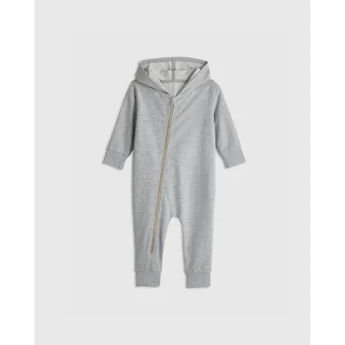 Organic Cotton French Terry Hooded Moto Romper - Baby in Heather Grey, Size 3 6M