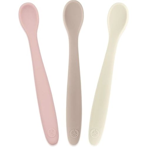 WeeSprout Silicone Baby Spoons - First Stage Infant Feeding Utensils With Soft-Tip, Bendable Kitchenware for Parent & Self-Feeding, Ultra-Durable, Dishwasher Safe, Travel Case, Set of 3