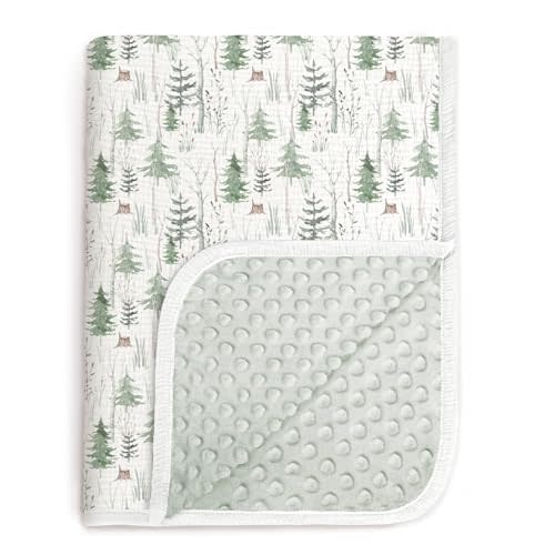 lulumoon Baby Blankets for Boys Newborn: Muslin & Minky Dotted Backing - Thermal Receiving Blanket for Stroller 30"x40"(Green Pine)