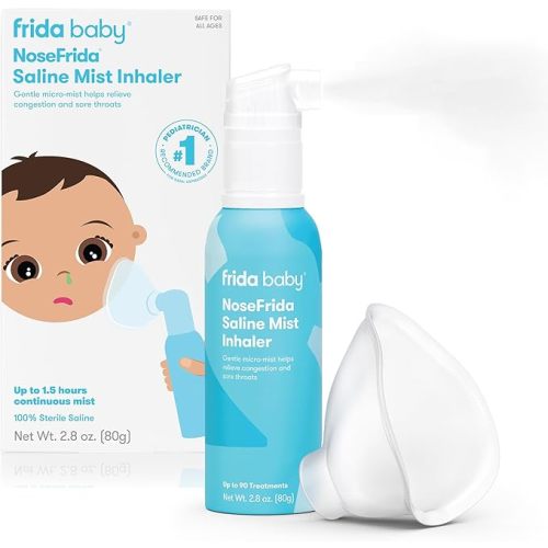 Frida Baby NoseFrida Saline Mist Nasal Inhaler, Decongestant Spray for Congestion & Allergy Relief for Babies + Kids, Nasal Saline Spray, Soothes Stuffy Nose & Sore Throat, Includes Mask