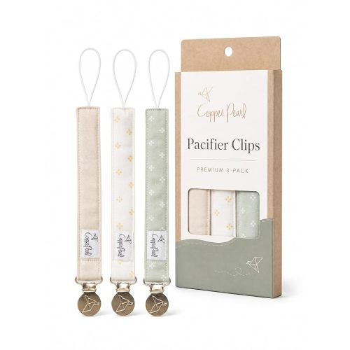 Copper Pearl 3-Pack Pacifier Holders: Premium Knit Binky Clips for Baby Girls and Boys - Stylish Stainless Steel Design for Secure No-Drop Attachment - Santa Fe