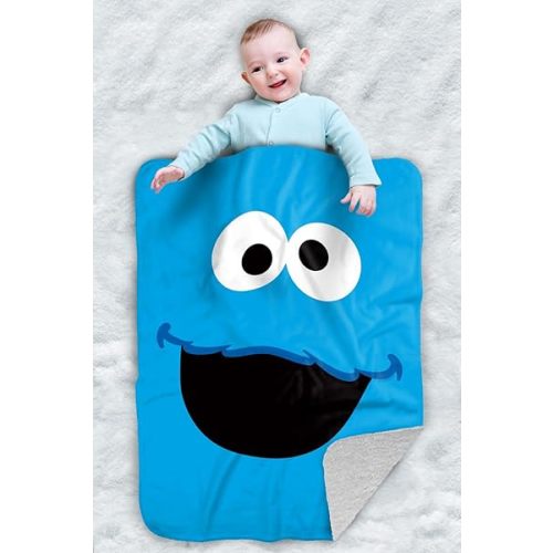 Sesame Street Cookie Monster Face Sherpa Baby Blanket, Warm Soft Cozy, Unisex for Infants Girls & Boys 30"X40"