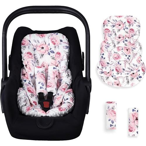 SWESEN Infant Car Seat Insert with 2 Strap Pads, Super Soft Carseat Head and Body Support for Baby Boys and Girls, Reversible Newborn Car Seat Insert Cushion for Strollers, Bouncers, Swing, Floral