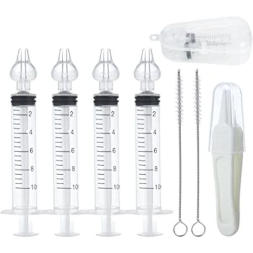 PandaEar Baby Nasal Irrigator with Portable Box, Professional Baby Nasal Irrigator with Tweezers & Cleaning Brush for Newborn Infants Kids Children, High Quality and Clean Silicone Nasal Tips, 4pcs