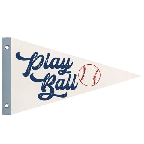 Baseball Sports Nursery Playroom Decor, Baseball Pennant Banner Flags, Kids Nursery Sports Wall Art Decor for Toddler Room Playroom Bedroom, Baseball Party Decorations, Play Ball Banner, 8x14 Inch