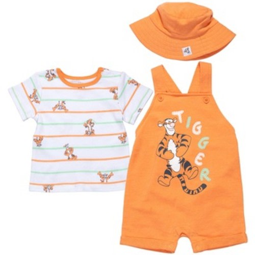 Disney Winnie the Pooh Baby Boys' Snap Closure French Terry Overalls and Graphic Shirt Outfit with Sun Hat Heather Orange Tigger 6-9 Months