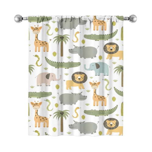 Baby Safari Animals Blackout Curtains 52Wx63H Inch for Boy Bedroom Grommet Pair Kids Woodland Jungle Lion Elephant Art Printed Curtains for Nursery Living Room Window Treatment Fabric