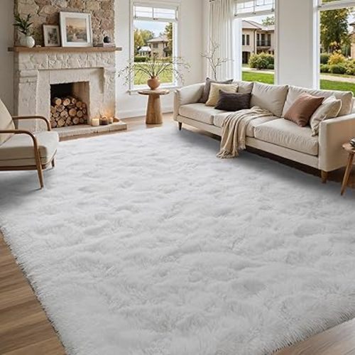 5x7 ft White Rugs for Living Room Fluffy Bedroom Rug Non-Slip Area Rugs Shag Carpet for Nursery Kids PlayRoom Dorm Office Indoor Modern Plush Carpets Teens