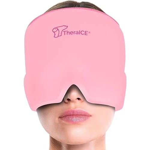 TheraICE Headache Relief Cap, Migraine Ice Pack Mask Products, Women Cooling Gel Hat, Face Cold Compress Head Wrap for Her Stress. Great Birthday Gift for Mom, Sister, Grandma, Girlfriend, & Teacher