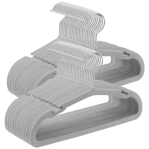 Baby Hangers 50 Pack, 11 x 6.9 Inches, Non-Slip Velvet Kids Hangers for Closet, Space-Saving, Wide Shoulder Notches, Dove Gray